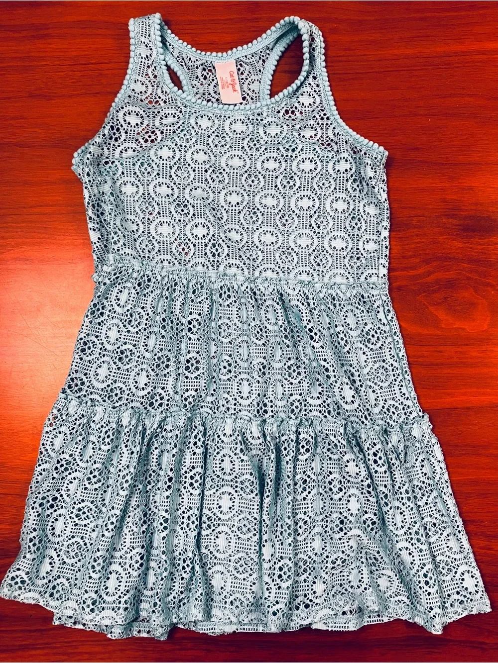 Cat & Jack Girls Sleeveless Mint Green Lacey Swimsuit Cover-Up Size L